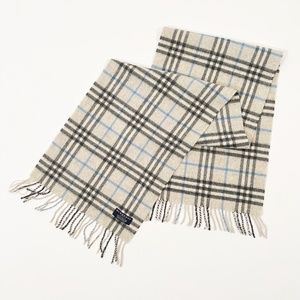Burberry London Women 100% Cashmere Blue Gray Nova Check Plaid Scarf Shawl Wrap